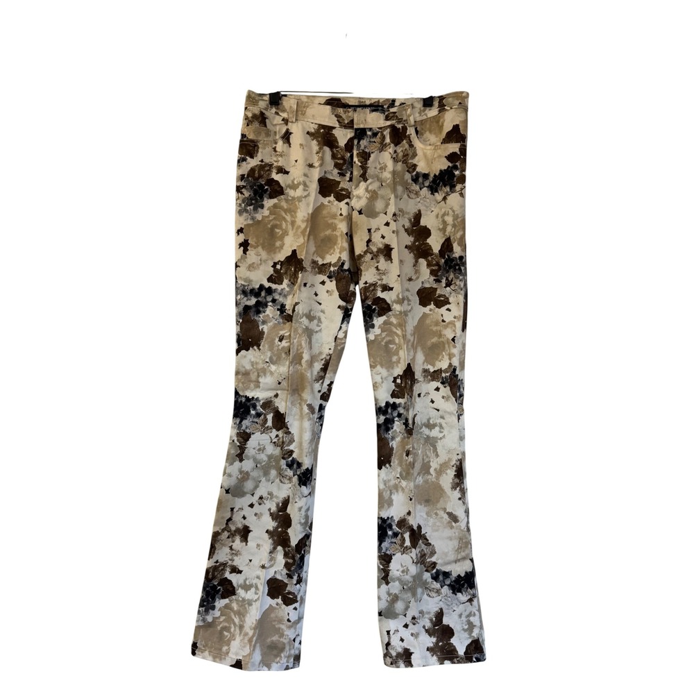 Company Ellen Tracy Floral Print Trousers Brown Tan Straight Leg Pants Size 8